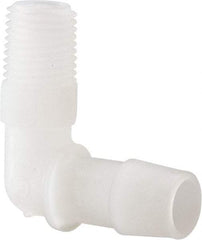 Made in USA - 1/2" Barb, 1/2, Kynar Single Barbed Tube Elbow - Natural, Male - Americas Industrial Supply