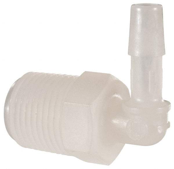 Made in USA - 1/4" Barb, 1/4, Kynar Single Barbed Tube Elbow - Natural, Male - Americas Industrial Supply