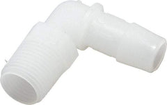Made in USA - 1/2" Barb, 1/2, Kynar Single Barbed Tube Elbow - Natural, Male - Americas Industrial Supply