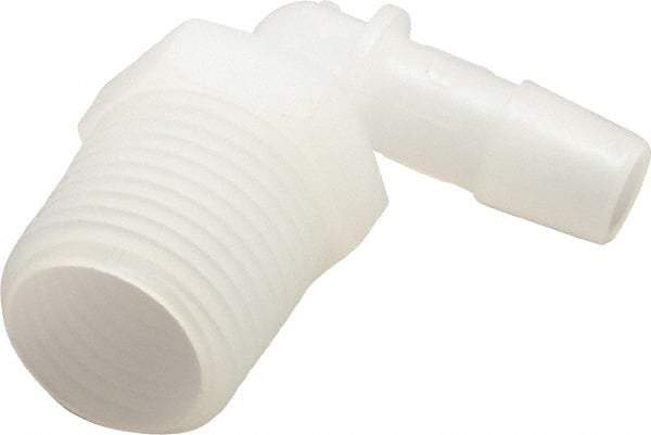 Made in USA - 3/8" Barb, 3/8, Kynar Single Barbed Tube Elbow - Natural, Male - Americas Industrial Supply