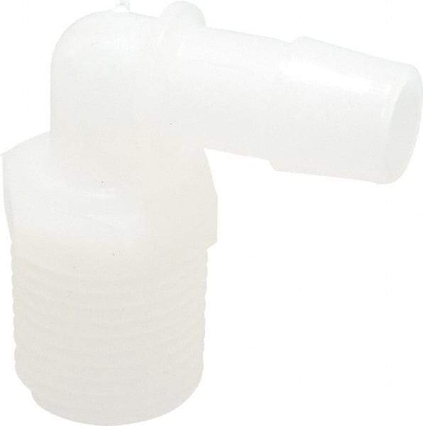 Made in USA - 1/2" Barb, 1/2, Kynar Single Barbed Tube Elbow - Natural, Male - Americas Industrial Supply