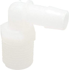 Made in USA - 1/2" Barb, 1/2, Kynar Single Barbed Tube Elbow - Natural, Male - Americas Industrial Supply