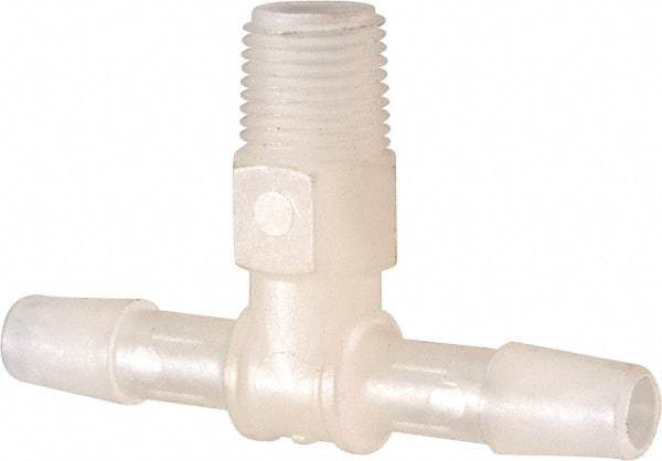 Made in USA - 1/4" Barb, 1/4, Kynar Single Barbed Tube Branch Tee - Natural, Male - Americas Industrial Supply