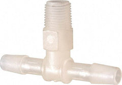 Made in USA - 1/4" Barb, 1/4, Kynar Single Barbed Tube Branch Tee - Natural, Male - Americas Industrial Supply