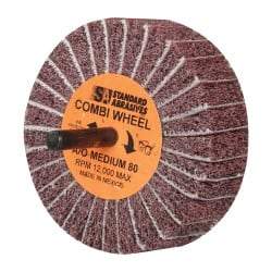 Standard Abrasives - 3" Diam x 1" Face Width, Medium Aluminum Oxide Nonwoven & Coated Mounted Flap Wheel - 1/4" Shank Mount, 80 Grit, 12,000 Max RPM - Americas Industrial Supply