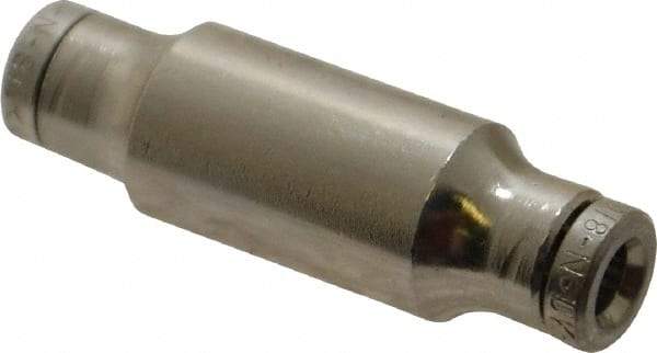 Norgren - 1/8" Outside Diam, Nickel Plated Brass Push-to-Connect Tube Union - 260 Max psi, Tube to Tube Connection - Americas Industrial Supply