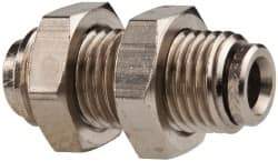 Norgren - 1/4" Outside Diam, M14x1.5, Nickel Plated Brass Push-to-Connect Bulkhead Union - 260 Max psi, Tube to Tube Connection - Americas Industrial Supply