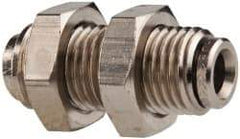 Norgren - 1/4" Outside Diam, M14x1.5, Nickel Plated Brass Push-to-Connect Bulkhead Union - 260 Max psi, Tube to Tube Connection - Americas Industrial Supply