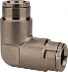 Norgren - 3/8" Outside Diam, Nickel Plated Brass Push-to-Connect Tube Union Elbow - 260 Max psi, Tube to Tube Connection - Americas Industrial Supply