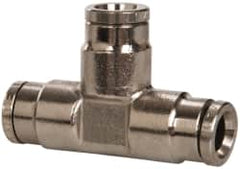 Norgren - 1/4" Outside Diam, Nickel Plated Brass Push-to-Connect Tube Union Tee - 260 Max psi, Tube to Tube Connection - Americas Industrial Supply