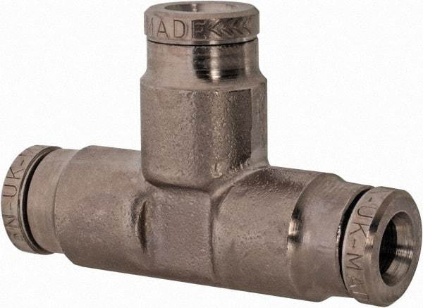 Norgren - 3/16" Outside Diam, Nickel Plated Brass Push-to-Connect Tube Union Tee - 260 Max psi, Tube to Tube Connection - Americas Industrial Supply