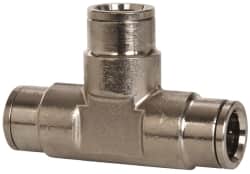 Norgren - 1/2" Outside Diam, Nickel Plated Brass Push-to-Connect Tube Union Tee - 260 Max psi, Tube to Tube Connection - Americas Industrial Supply