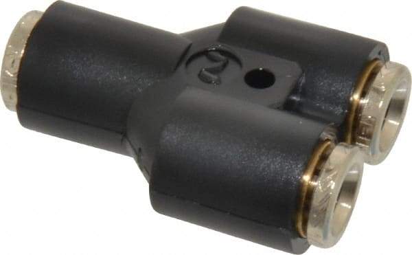 Norgren - 1/4" Tube OD, Nickel Plated Brass Push-to-Connect Tube Union Y - Tube to Tube Connection, 260 Max psi - Americas Industrial Supply