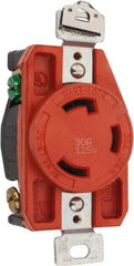 Cooper Wiring Devices - 125 VAC, 30 Amp, L5-30R NEMA, Isolated Ground Receptacle - 2 Poles, 3 Wire, Female End, Orange - Americas Industrial Supply