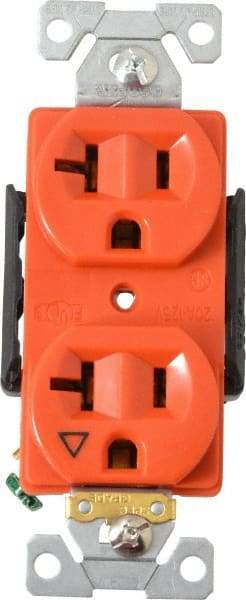 Cooper Wiring Devices - 125 VAC, 20 Amp, 5-20R NEMA Configuration, Orange, Industrial Grade, Isolated Ground Duplex Receptacle - 1 Phase, 2 Poles, 3 Wire, Flush Mount, Chemical and Impact Resistant - Americas Industrial Supply