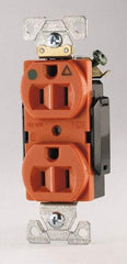 Cooper Wiring Devices - 125 VAC, 15 Amp, 5-15R NEMA Configuration, Orange, Hospital Grade, Isolated Ground Duplex Receptacle - 1 Phase, 2 Poles, 3 Wire, Flush Mount, Chemical, Heat and Impact Resistant - Americas Industrial Supply