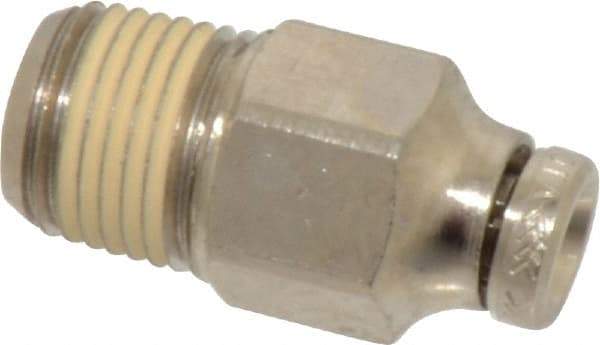 Norgren - 5/32" Tube OD, 1/8 NPTF Nickel Plated Brass Push-to-Connect Tube Male Connector - Tube to Male NPT Connection, 260 Max psi - Americas Industrial Supply