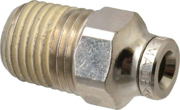 Norgren - 1/4 NPTF, Nickel Plated Brass Push-to-Connect Tube Male Connector - 260 Max psi, Tube to Male NPT Connection - Americas Industrial Supply