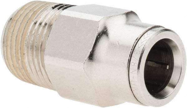 Norgren - 3/8 NPTF, Nickel Plated Brass Push-to-Connect Tube Male Connector - 260 Max psi, Tube to Male NPT Connection - Americas Industrial Supply