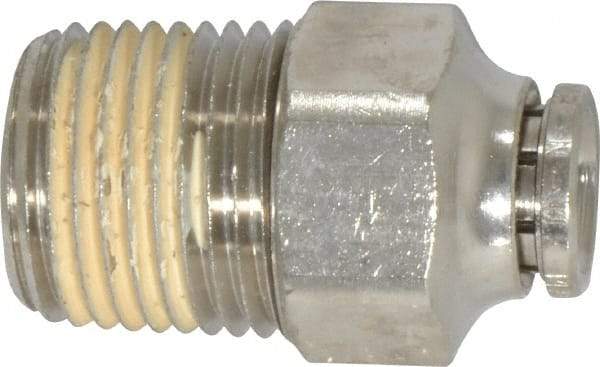 Norgren - 1/2 NPTF, Nickel Plated Brass Push-to-Connect Tube Male Connector - 260 Max psi, Tube to Male NPT Connection - Americas Industrial Supply