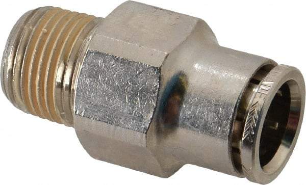 Norgren - 3/8 NPTF, Nickel Plated Brass Push-to-Connect Tube Male Connector - 260 Max psi, Tube to Male NPT Connection - Americas Industrial Supply