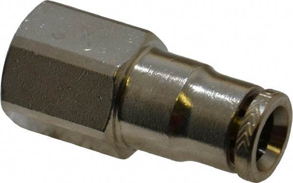 Norgren - 1/8 NPTF, Nickel Plated Brass Push-to-Connect Tube Female Connector - 260 Max psi, Tube to Male NPT Connection - Americas Industrial Supply