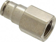 Norgren - 3/8 NPTF, Nickel Plated Brass Push-to-Connect Tube Female Connector - 260 Max psi, Tube to Male NPT Connection - Americas Industrial Supply