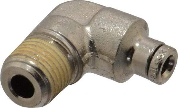 Norgren - 1/8 NPTF, Nickel Plated Brass Push-to-Connect Tube Male Elbow - 260 Max psi, Tube to Male NPT Connection - Americas Industrial Supply