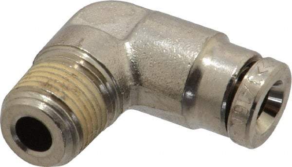 Norgren - 1/8 NPTF, Nickel Plated Brass Push-to-Connect Tube Male Elbow - 260 Max psi, Tube to Male NPT Connection - Americas Industrial Supply