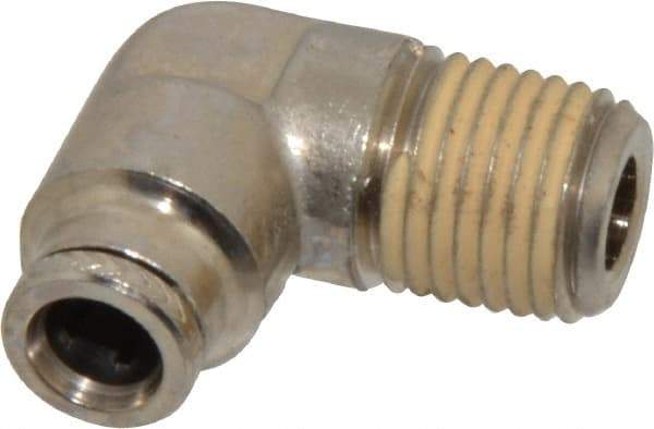 Norgren - 1/4 NPTF, Nickel Plated Brass Push-to-Connect Tube Male Elbow - 260 Max psi, Tube to Male NPT Connection - Americas Industrial Supply