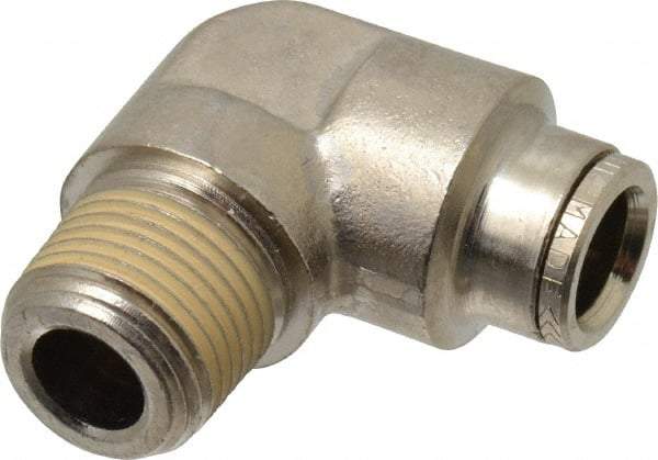 Norgren - 3/8 NPTF, Nickel Plated Brass Push-to-Connect Tube Male Elbow - 260 Max psi, Tube to Male NPT Connection - Americas Industrial Supply