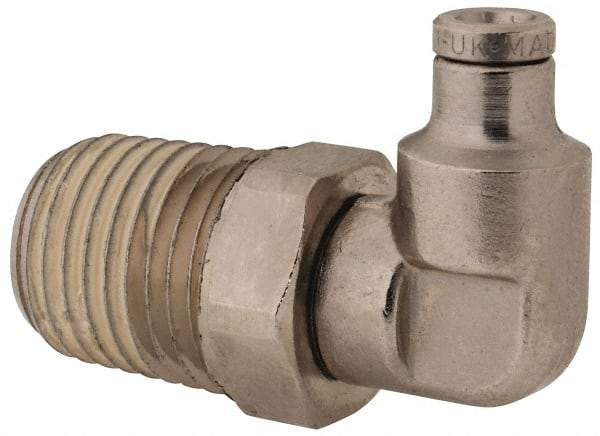Norgren - 1/4 NPTF, Nickel Plated Brass Push-to-Connect Tube Male Swivel Elbow - 260 Max psi, Tube to Male NPT Connection - Americas Industrial Supply