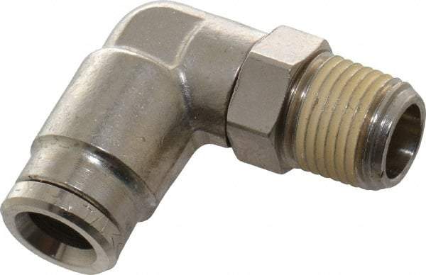 Norgren - 1/8 NPTF, Nickel Plated Brass Push-to-Connect Tube Male Swivel Elbow - 260 Max psi, Tube to Male NPT Connection - Americas Industrial Supply