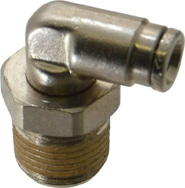 Norgren - 3/8 NPTF, Nickel Plated Brass Push-to-Connect Tube Male Swivel Elbow - 260 Max psi, Tube to Male NPT Connection - Americas Industrial Supply