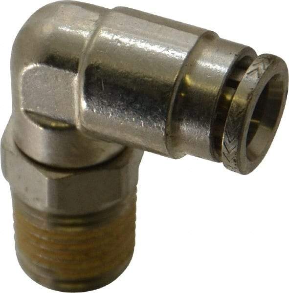 Norgren - 1/4 NPTF, Nickel Plated Brass Push-to-Connect Tube Male Swivel Elbow - 260 Max psi, Tube to Male NPT Connection - Americas Industrial Supply