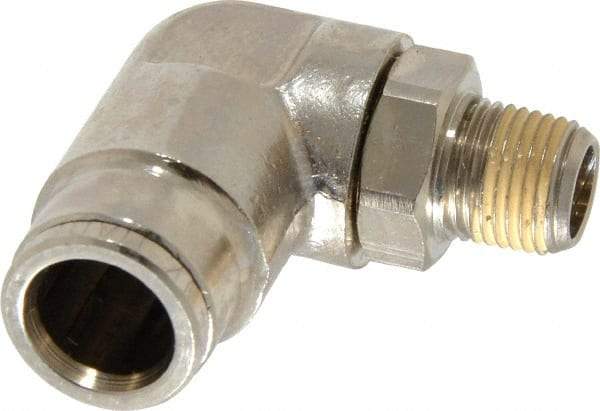 Norgren - 1/8 NPTF, Nickel Plated Brass Push-to-Connect Tube Male Swivel Elbow - 260 Max psi, Tube to Male NPT Connection - Americas Industrial Supply