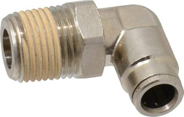 Norgren - 1/2 NPTF, Nickel Plated Brass Push-to-Connect Tube Male Swivel Elbow - 260 Max psi, Tube to Male NPT Connection - Americas Industrial Supply