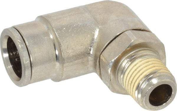 Norgren - 1/4 NPTF, Nickel Plated Brass Push-to-Connect Tube Male Swivel Elbow - 260 Max psi, Tube to Male NPT Connection - Americas Industrial Supply