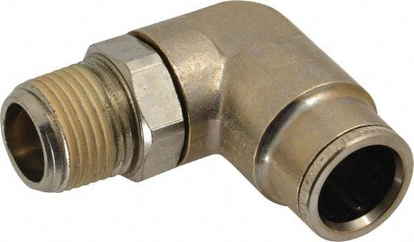 Norgren - 3/8 NPTF, Nickel Plated Brass Push-to-Connect Tube Male Swivel Elbow - 260 Max psi, Tube to Male NPT Connection - Americas Industrial Supply