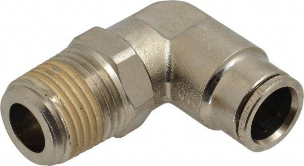 Norgren - 1/2 NPTF, Nickel Plated Brass Push-to-Connect Tube Male Swivel Elbow - 260 Max psi, Tube to Male NPT Connection - Americas Industrial Supply