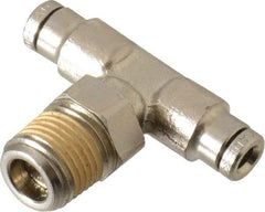 Norgren - 1/8 NPTF, Nickel Plated Brass Push-to-Connect Tube Male Swivel Branch Tee - 260 Max psi, Tube to Male NPT Connection - Americas Industrial Supply