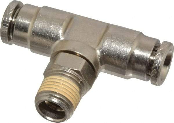 Norgren - 1/8 NPTF, Nickel Plated Brass Push-to-Connect Tube Male Swivel Branch Tee - 260 Max psi, Tube to Male NPT Connection - Americas Industrial Supply
