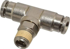 Norgren - 1/8 NPTF, Nickel Plated Brass Push-to-Connect Tube Male Swivel Branch Tee - 260 Max psi, Tube to Male NPT Connection - Americas Industrial Supply