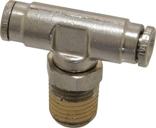 Norgren - 1/4 NPTF, Nickel Plated Brass Push-to-Connect Tube Male Swivel Branch Tee - 260 Max psi, Tube to Male NPT Connection - Americas Industrial Supply