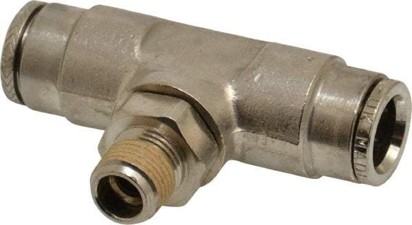 Norgren - 1/8 NPTF, Nickel Plated Brass Push-to-Connect Tube Male Swivel Branch Tee - 260 Max psi, Tube to Male NPT Connection - Americas Industrial Supply