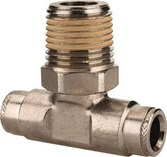 Norgren - 1/2 NPTF, Nickel Plated Brass Push-to-Connect Tube Male Swivel Branch Tee - 260 Max psi, Tube to Male NPT Connection - Americas Industrial Supply