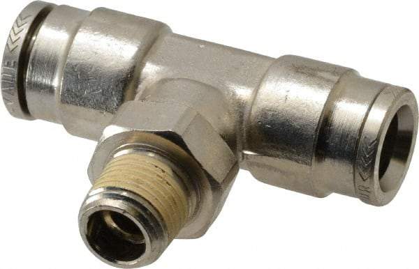 Norgren - 1/8 NPTF, Nickel Plated Brass Push-to-Connect Tube Male Swivel Branch Tee - 260 Max psi, Tube to Male NPT Connection - Americas Industrial Supply