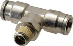 Norgren - 1/8 NPTF, Nickel Plated Brass Push-to-Connect Tube Male Swivel Branch Tee - 260 Max psi, Tube to Male NPT Connection - Americas Industrial Supply