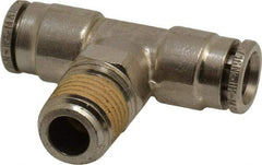 Norgren - 1/4 NPTF, Nickel Plated Brass Push-to-Connect Tube Male Swivel Branch Tee - 260 Max psi, Tube to Male NPT Connection - Americas Industrial Supply