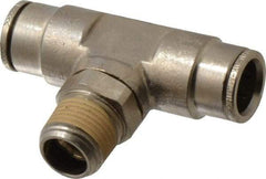 Norgren - 3/8 NPTF, Nickel Plated Brass Push-to-Connect Tube Male Swivel Branch Tee - 260 Max psi, Tube to Male NPT Connection - Americas Industrial Supply